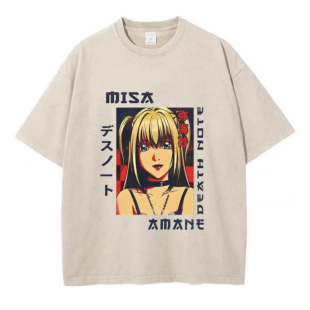 Hip Hop Men Streetwear Vintage Washed T-Shirt Anime Graphic T Shirt Men Harajuku Cotton Casual Short Sleeve Loose Vintage Tops